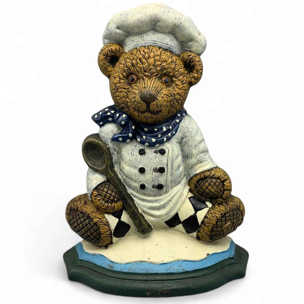 Wright Studios Cast Iron Teddy Bear Chef Kitchen Door Stop Country Grandma Core